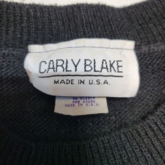 Carly Blake Vintage Christmas Holiday Sweater Black Red Metallic Silver 80s - Picture 7 of 8